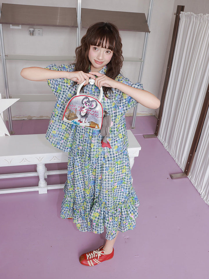 Floral Gingham Puff Sleeve Shirt