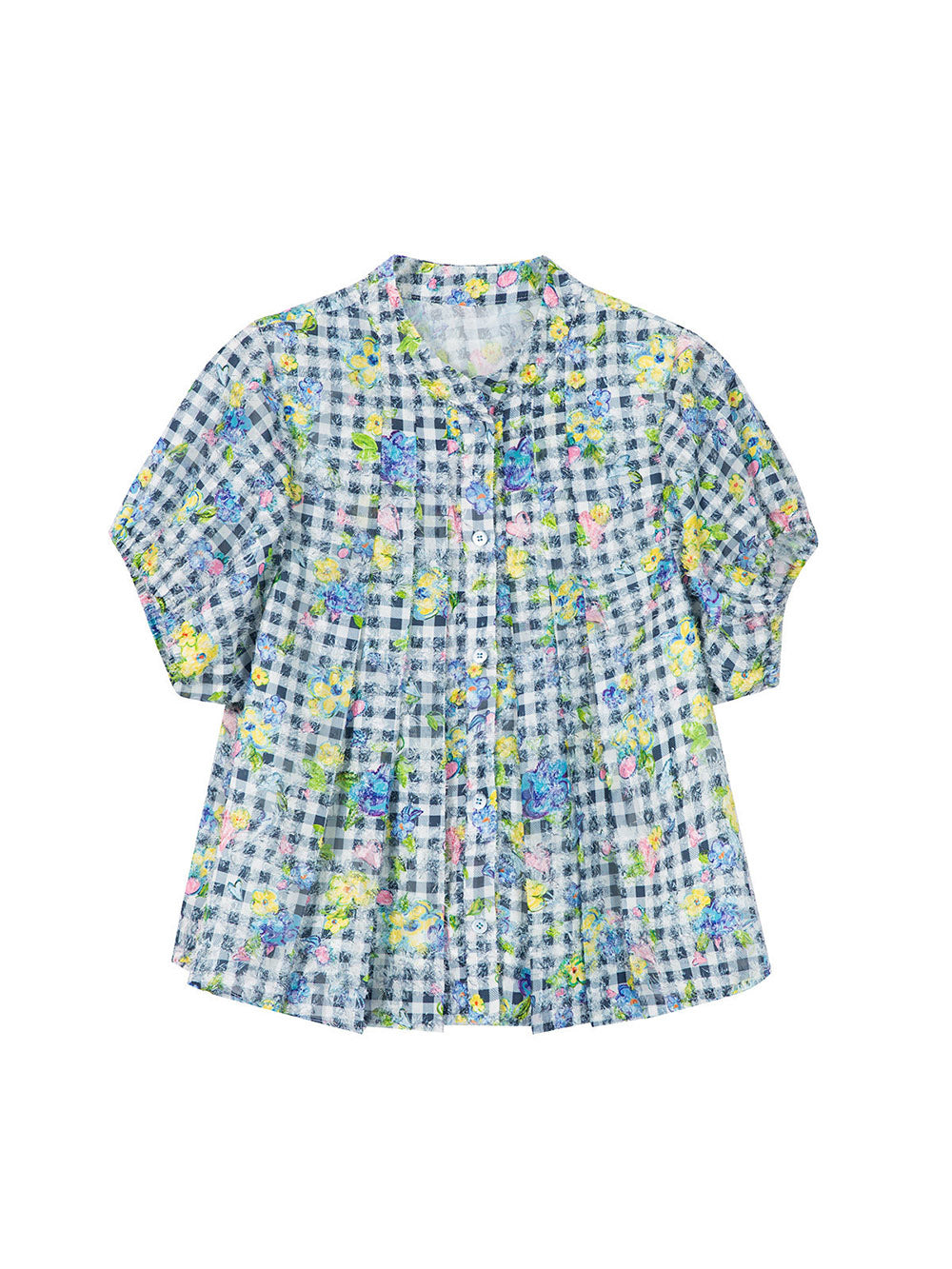 Floral Gingham Puff Sleeve Shirt