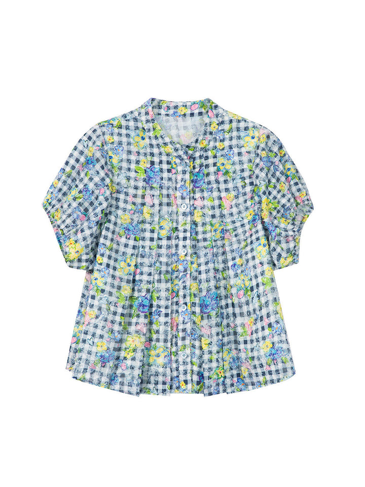Floral Gingham Puff Sleeve Shirt