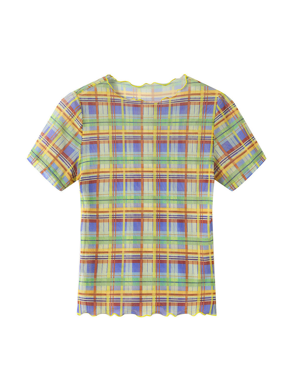 Plaid Mesh Lettuce Edge T Shirt