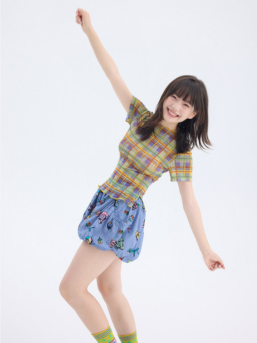 Plaid Mesh Lettuce Edge T Shirt