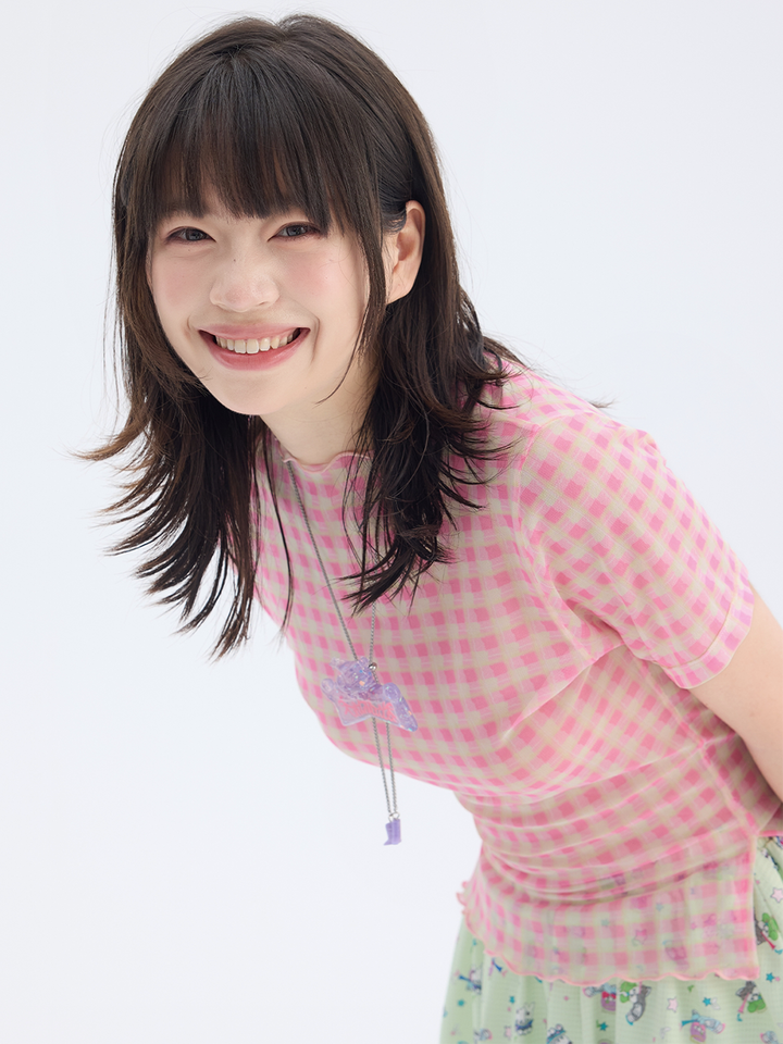 Plaid Mesh Lettuce Edge T Shirt