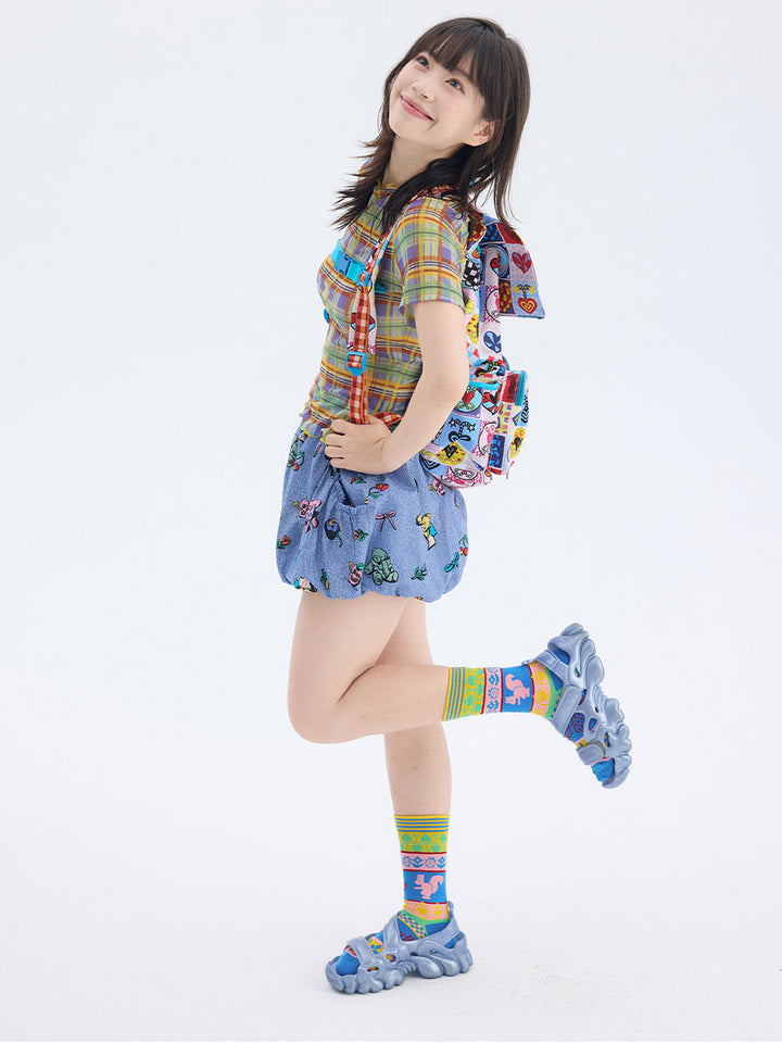 Plaid Mesh Lettuce Edge T Shirt