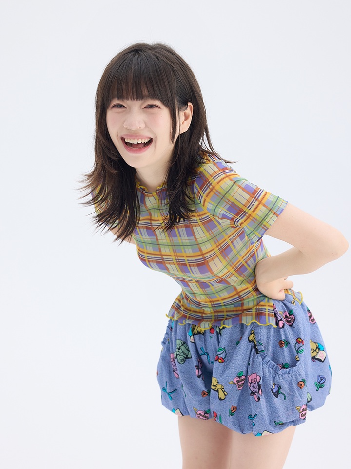 Plaid Mesh Lettuce Edge T Shirt