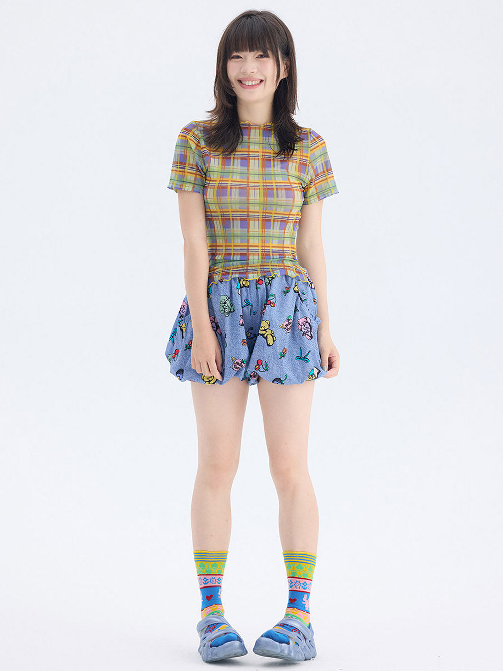 Plaid Mesh Lettuce Edge T Shirt