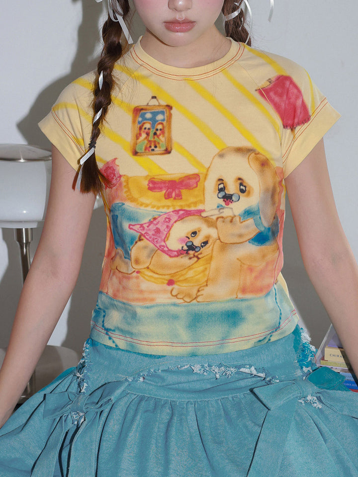 Watercolor Puppy Graphic T Shirt