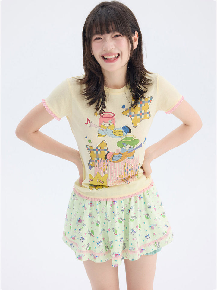 Yellow Cartoon Star Graphic T-Shirt