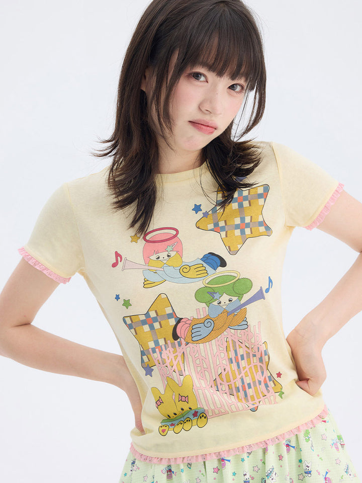 Yellow Cartoon Star Graphic T-Shirt