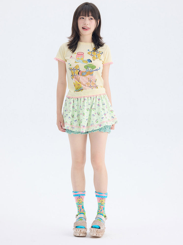 Yellow Cartoon Star Graphic T-Shirt