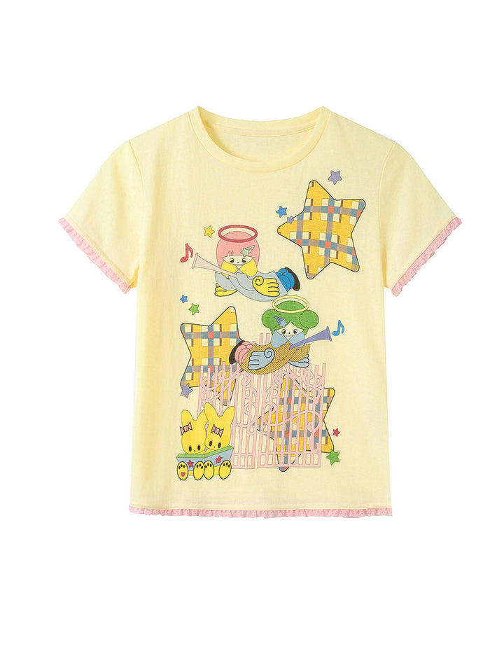 Yellow Cartoon Star Graphic T-Shirt