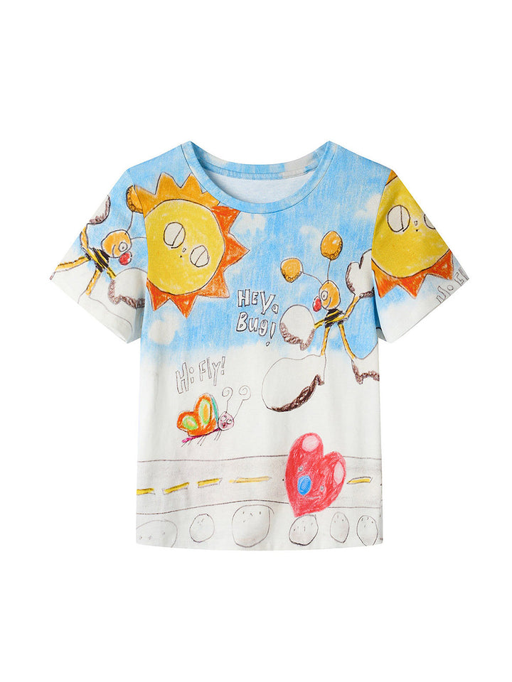 Blue Cartoon Bug Graphic T Shirt