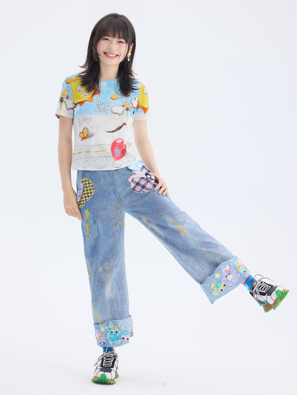 Blue Cartoon Bug Graphic T Shirt