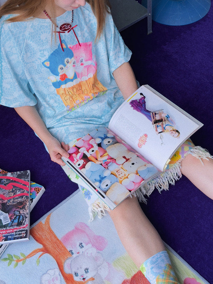 Blue Cat Ruffle Cold Shoulder T Shirt