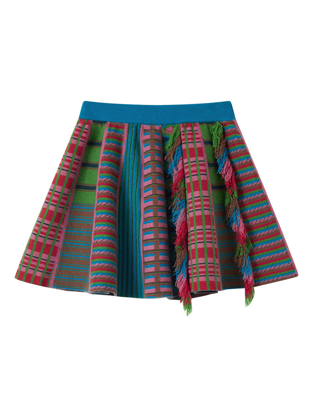 Vintage Knit Fringe Pleated Mini Skirt