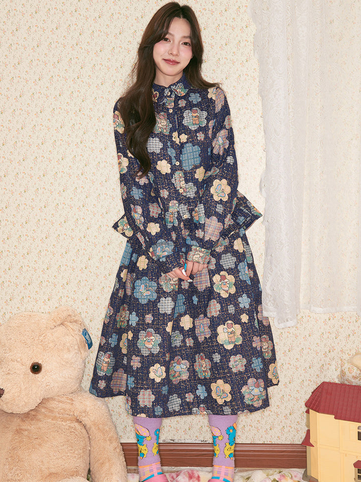 Vintage Floral Bear Print Blouse Pant