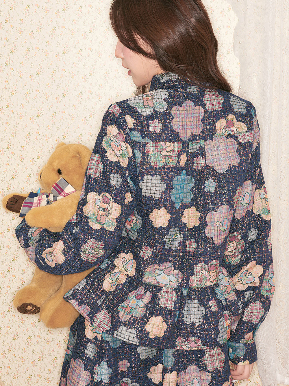 Vintage Floral Bear Print Blouse Pant