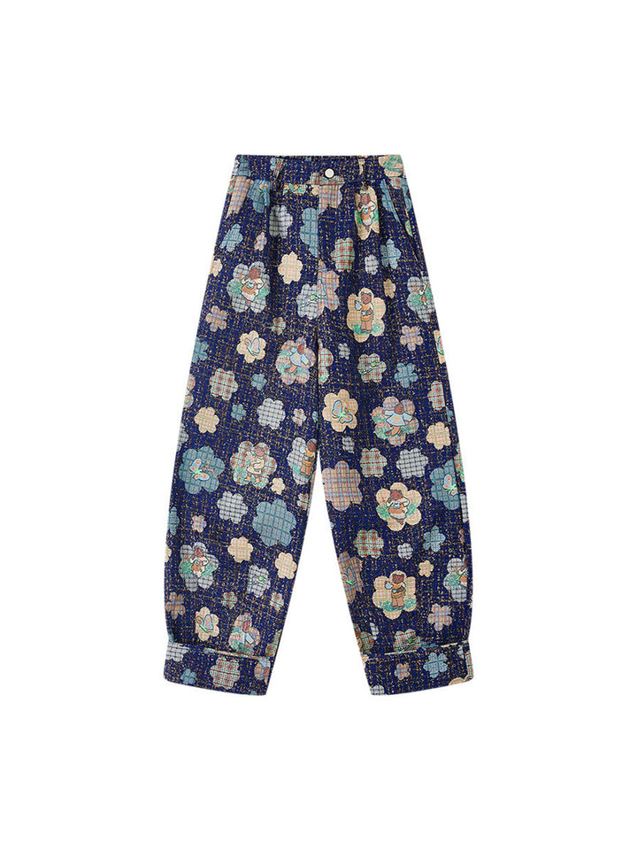 Vintage Floral Bear Print Blouse Pant