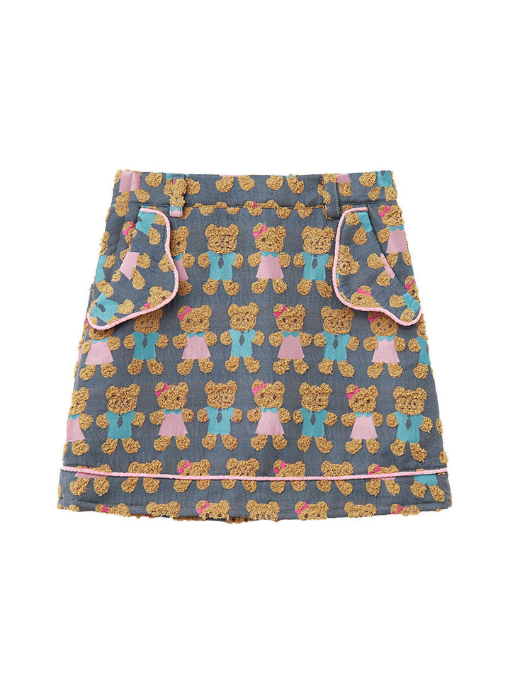Teddy Bear Jacquard Contrast Mini Skirt