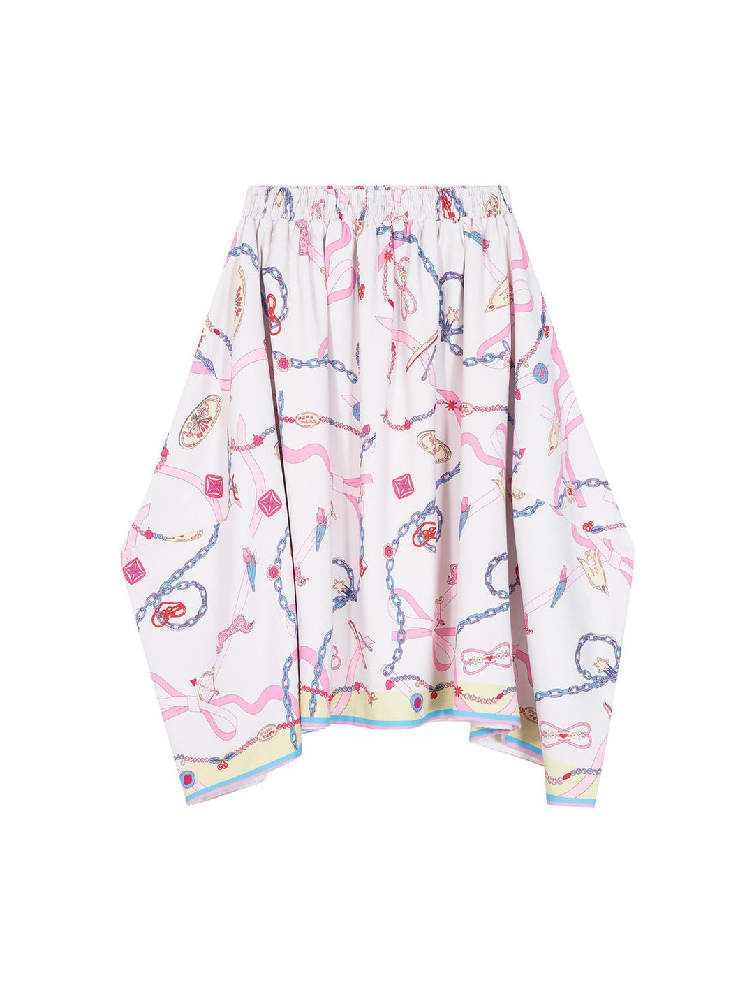 Pink Chain Print Handkerchief Midi Skirt