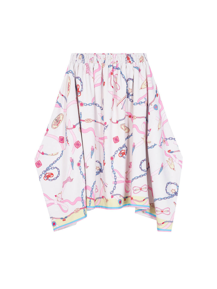 Pink Chain Print Handkerchief Midi Skirt