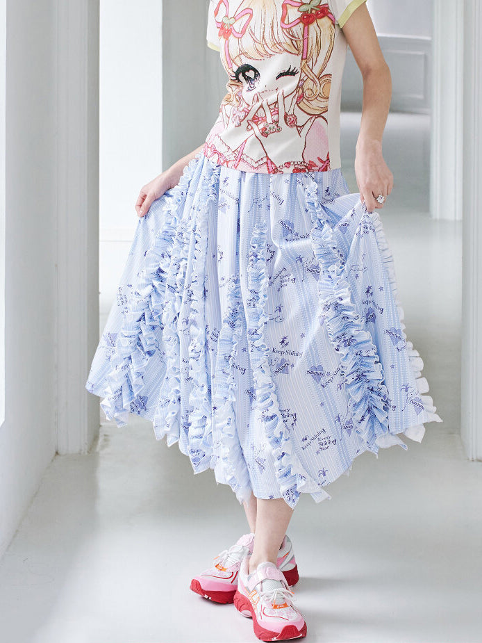 Light Blue Stripe Ruffle Maxi Skirt