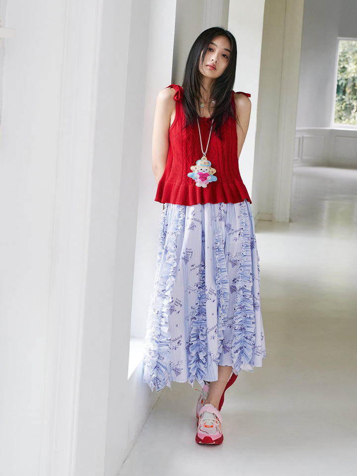 Light Blue Stripe Ruffle Maxi Skirt