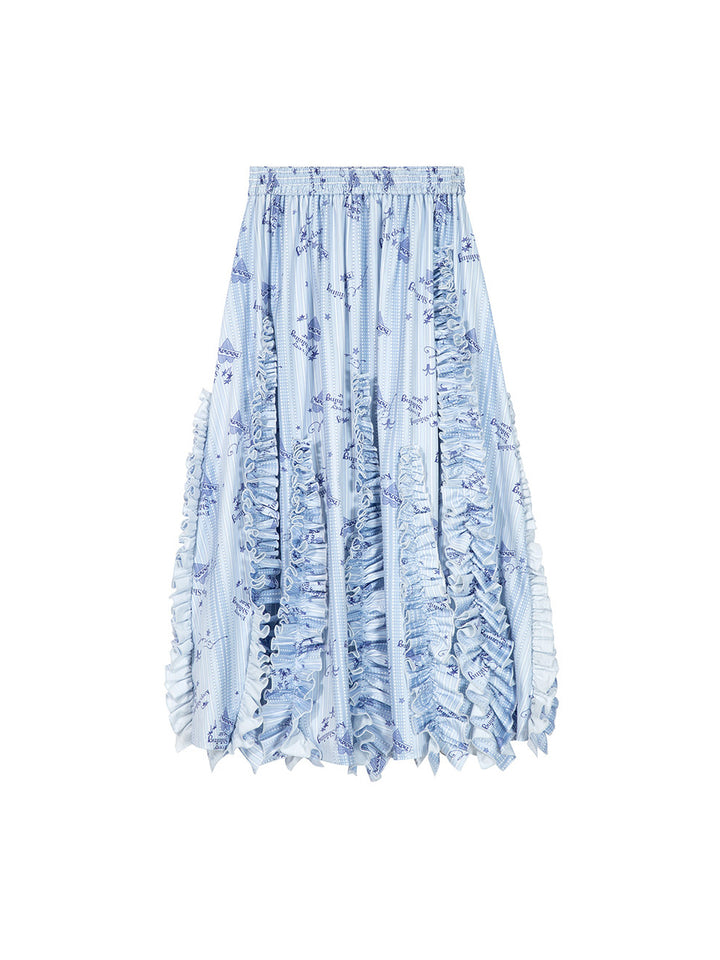 Light Blue Stripe Ruffle Maxi Skirt