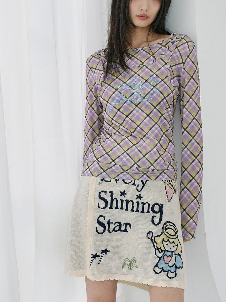 Cream Angel Graphic Knit Mini Skirt