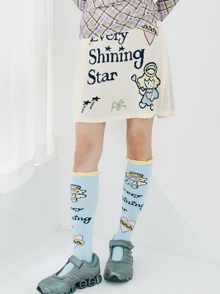 Cream Angel Graphic Knit Mini Skirt