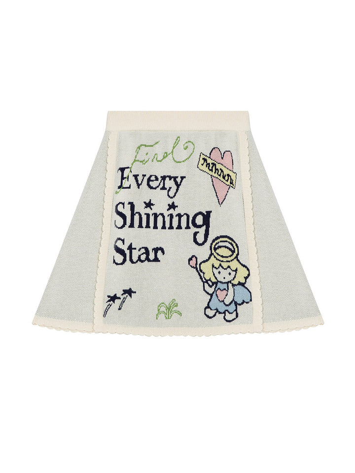 Cream Angel Graphic Knit Mini Skirt