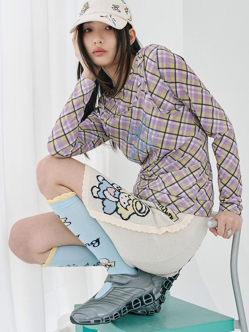 Cream Angel Graphic Knit Mini Skirt