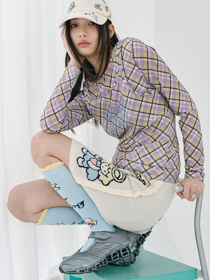 Cream Angel Graphic Knit Mini Skirt