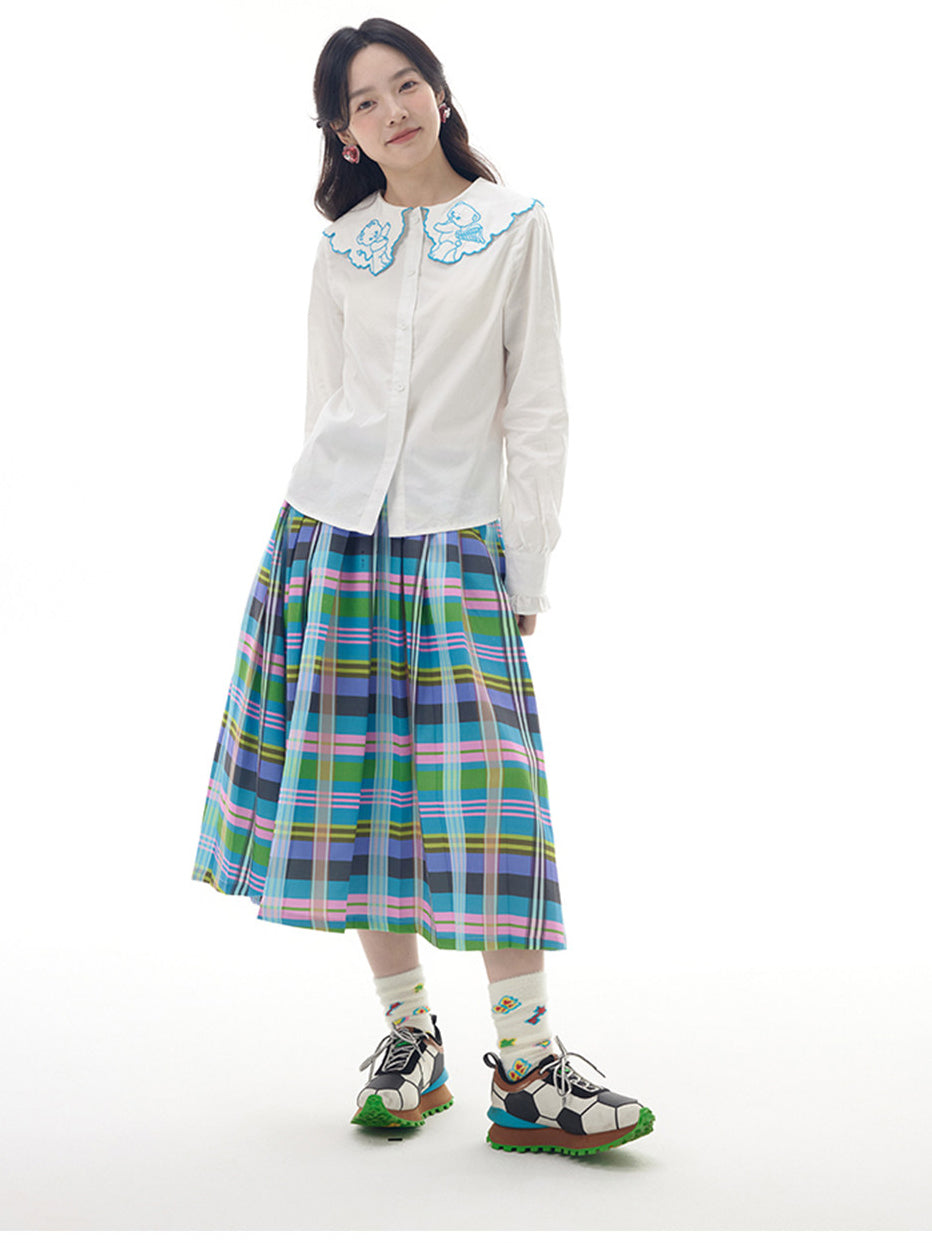 Colorful Plaid Pleated Midi Skirt