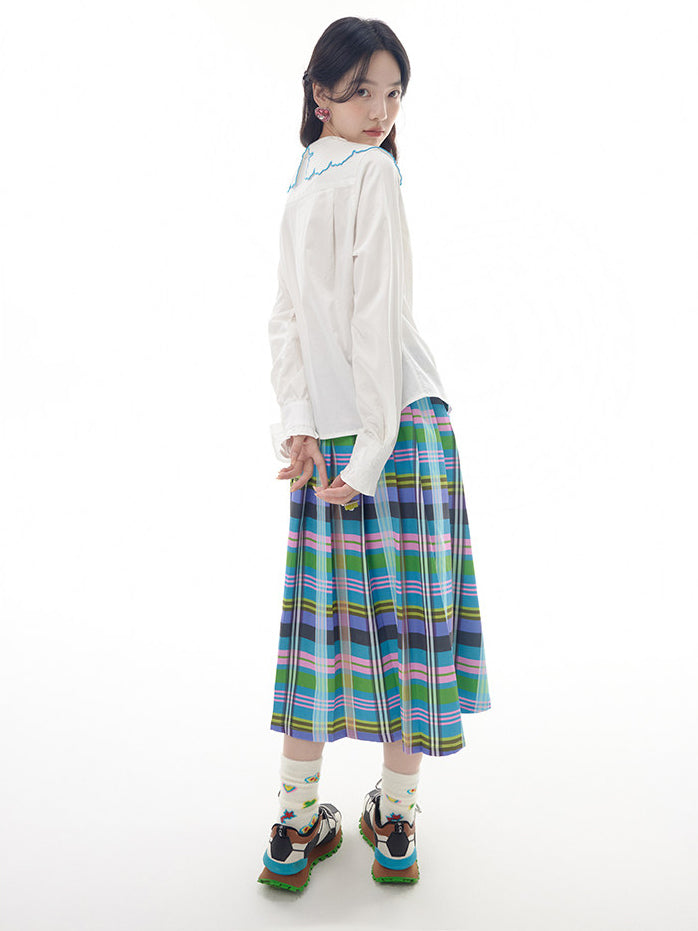 Colorful Plaid Pleated Midi Skirt