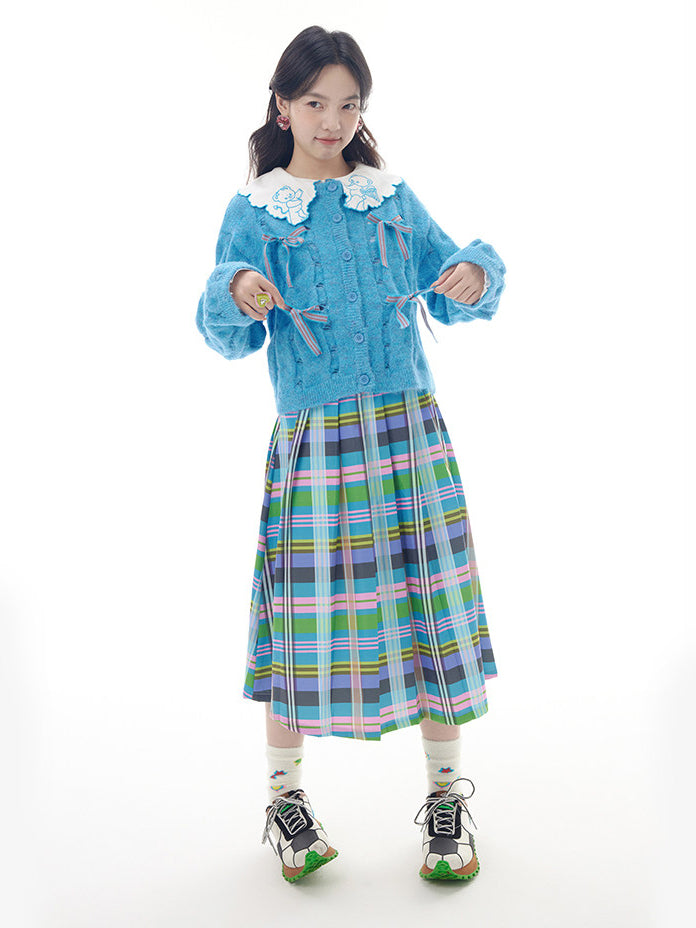 Colorful Plaid Pleated Midi Skirt