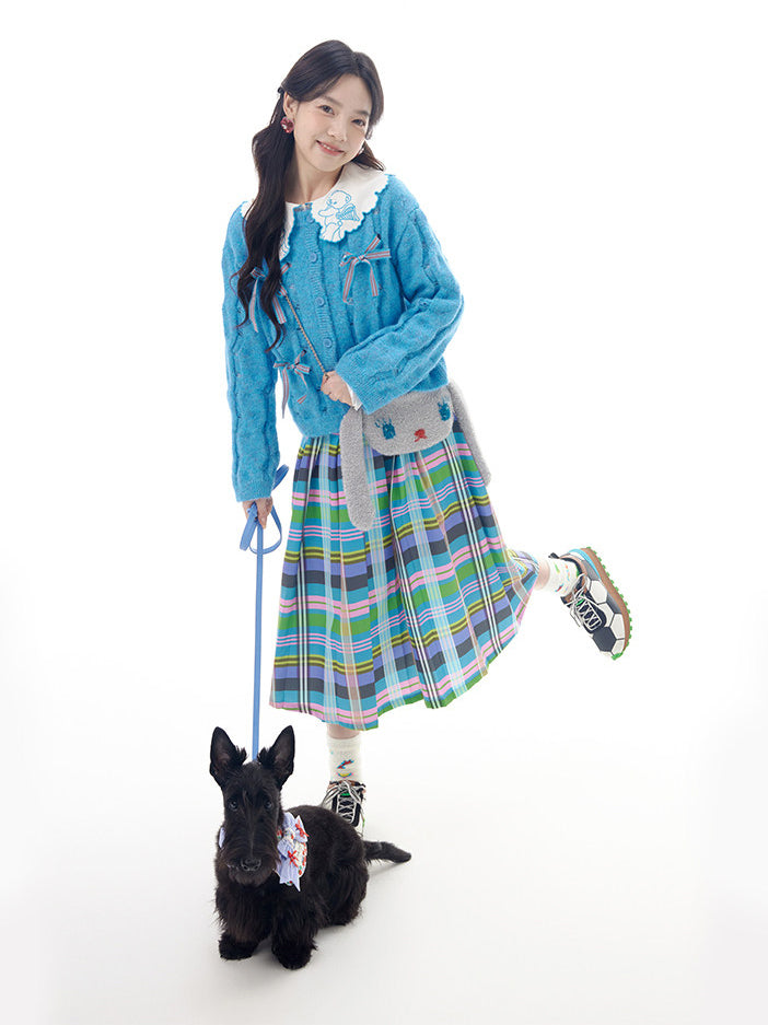 Colorful Plaid Pleated Midi Skirt