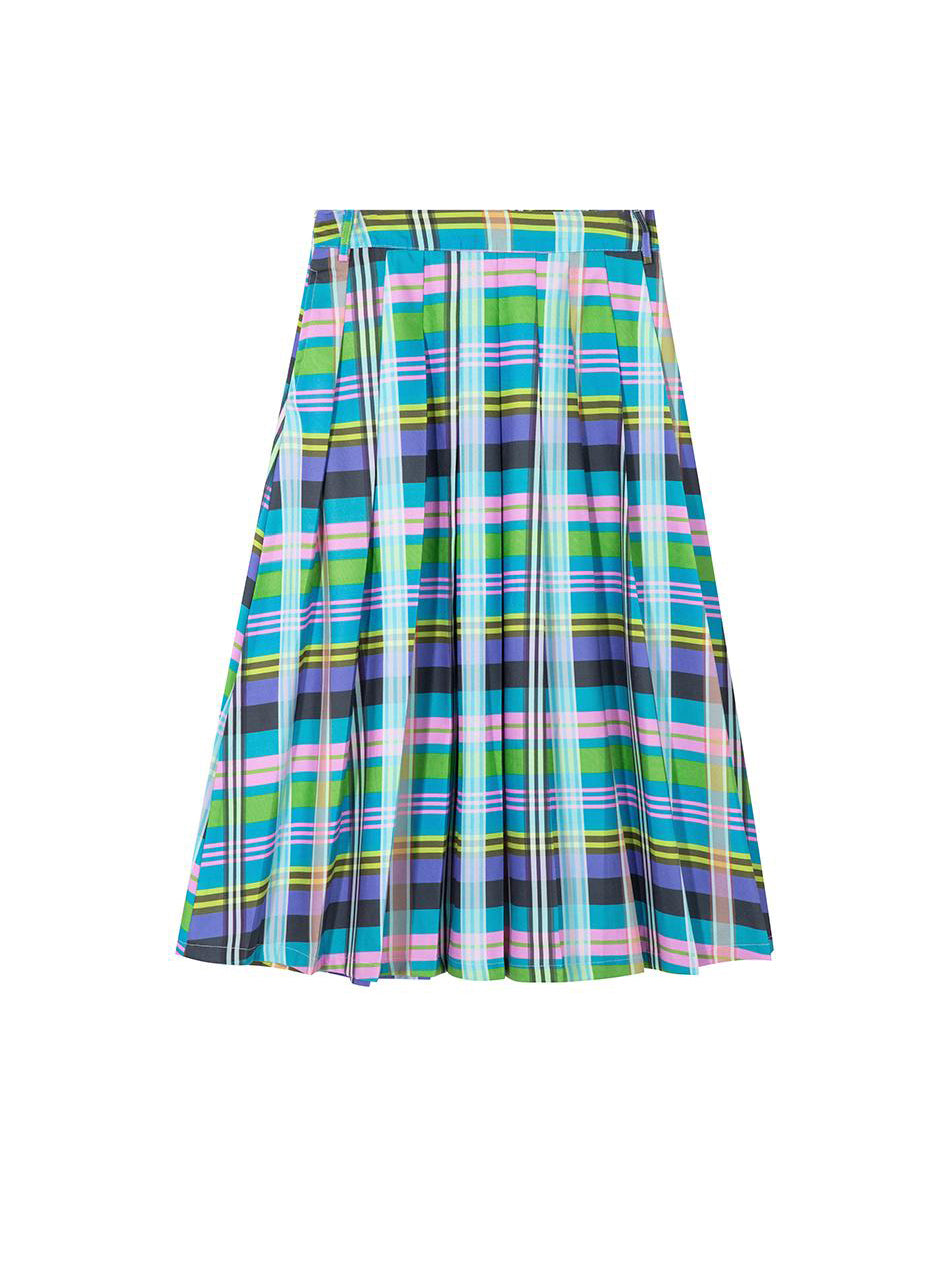 Colorful Plaid Pleated Midi Skirt