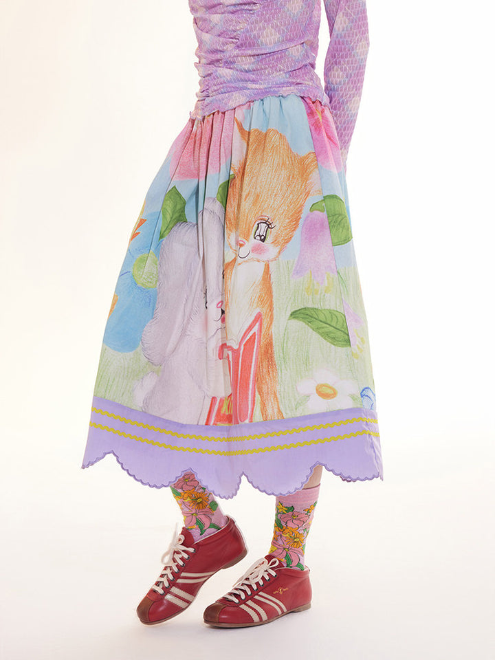 Storybook Animal Print Midi Skirt