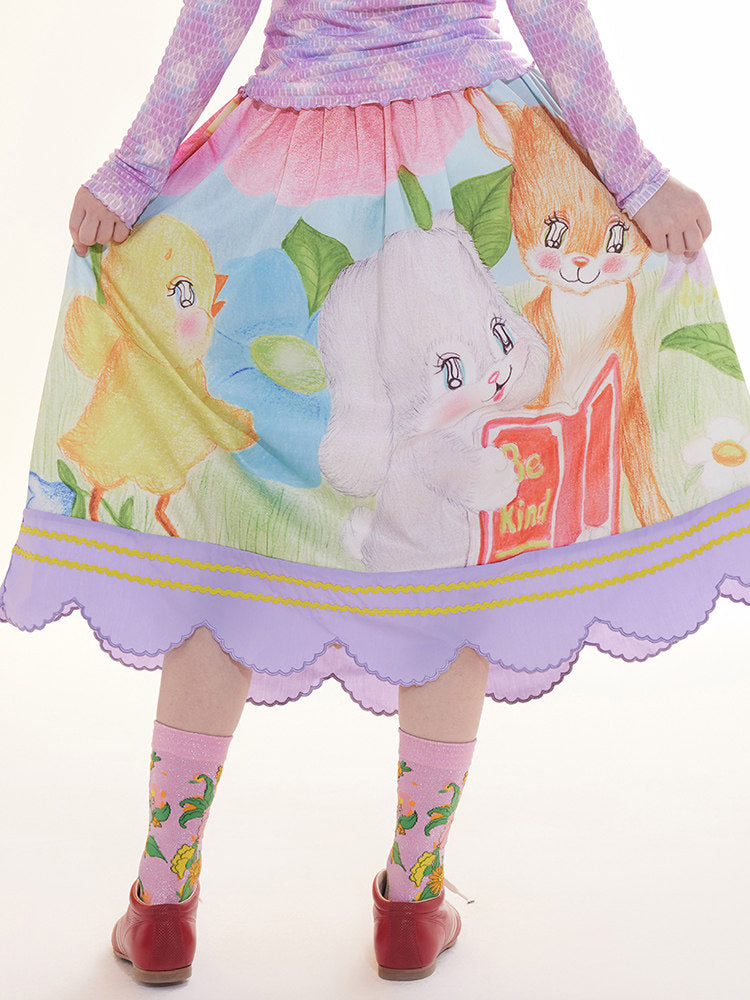 Storybook Animal Print Midi Skirt