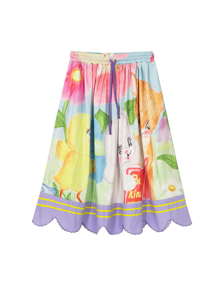 Storybook Animal Print Midi Skirt