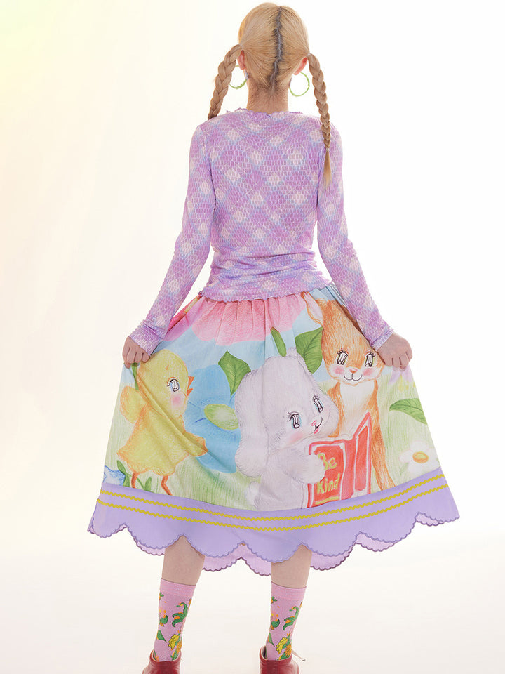 Storybook Animal Print Midi Skirt