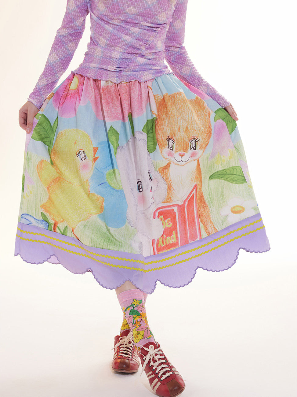 Storybook Animal Print Midi Skirt