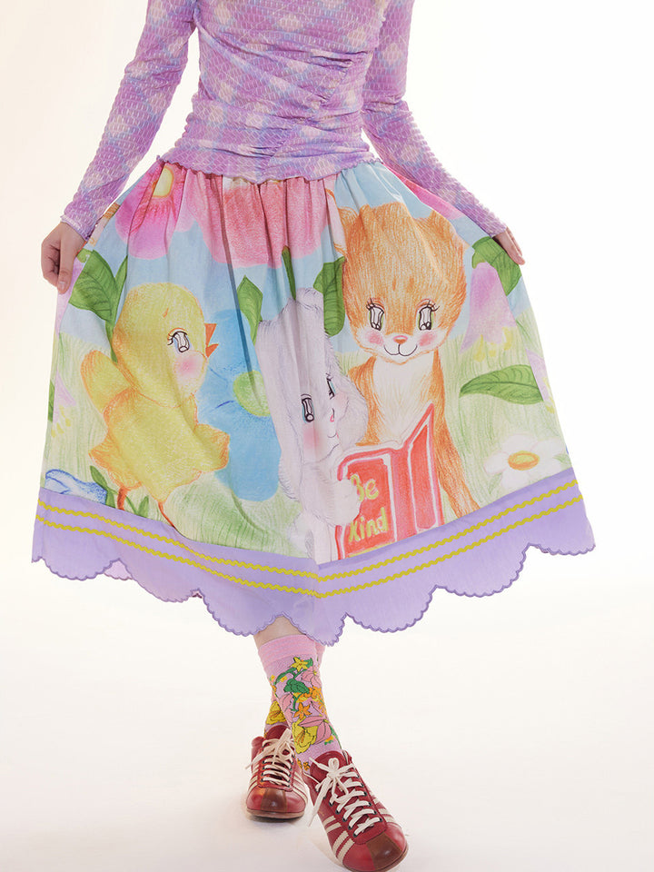 Storybook Animal Print Midi Skirt