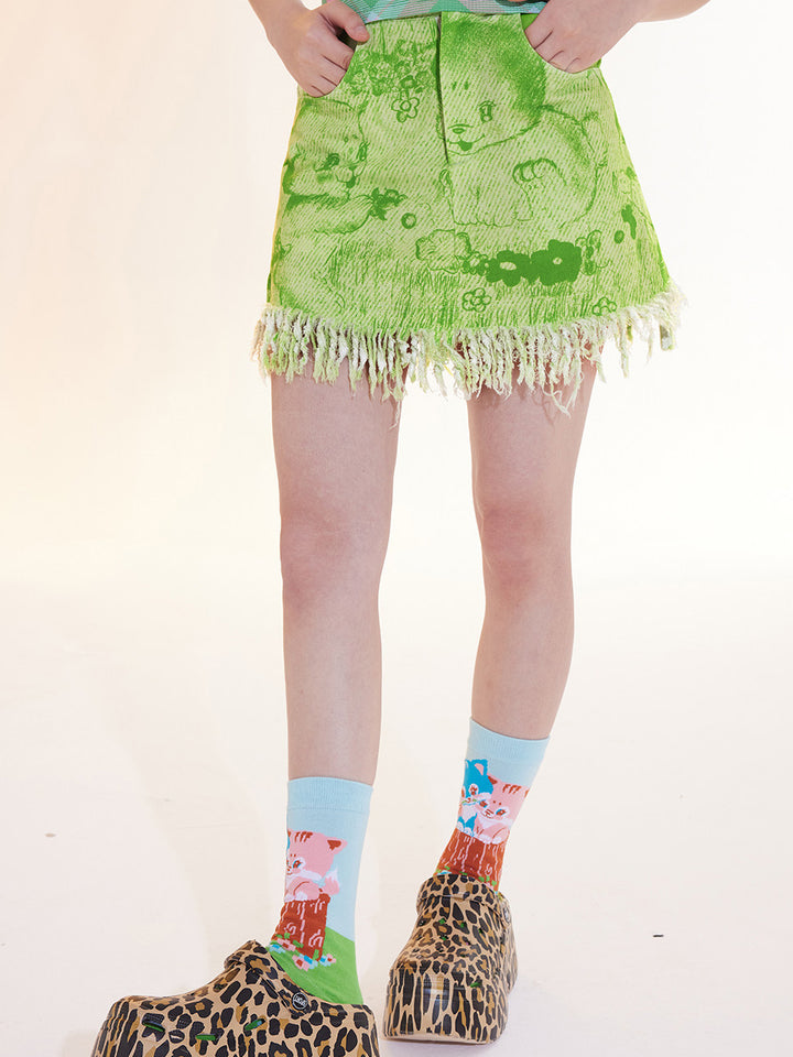 Frayed Animal Print Mini Shorts