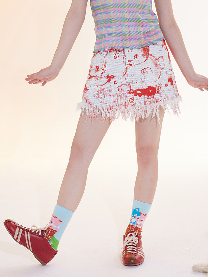 Frayed Animal Print Mini Shorts