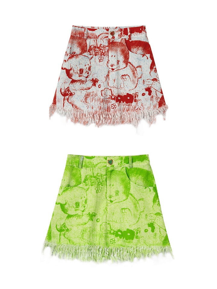 Frayed Animal Print Mini Shorts