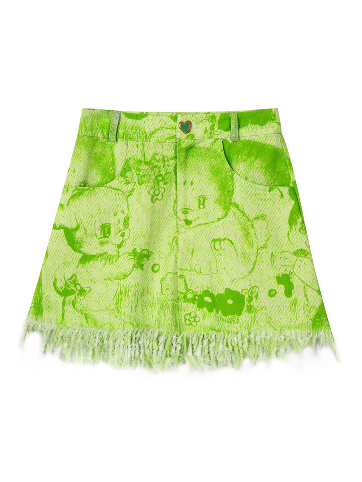Frayed Animal Print Mini Shorts