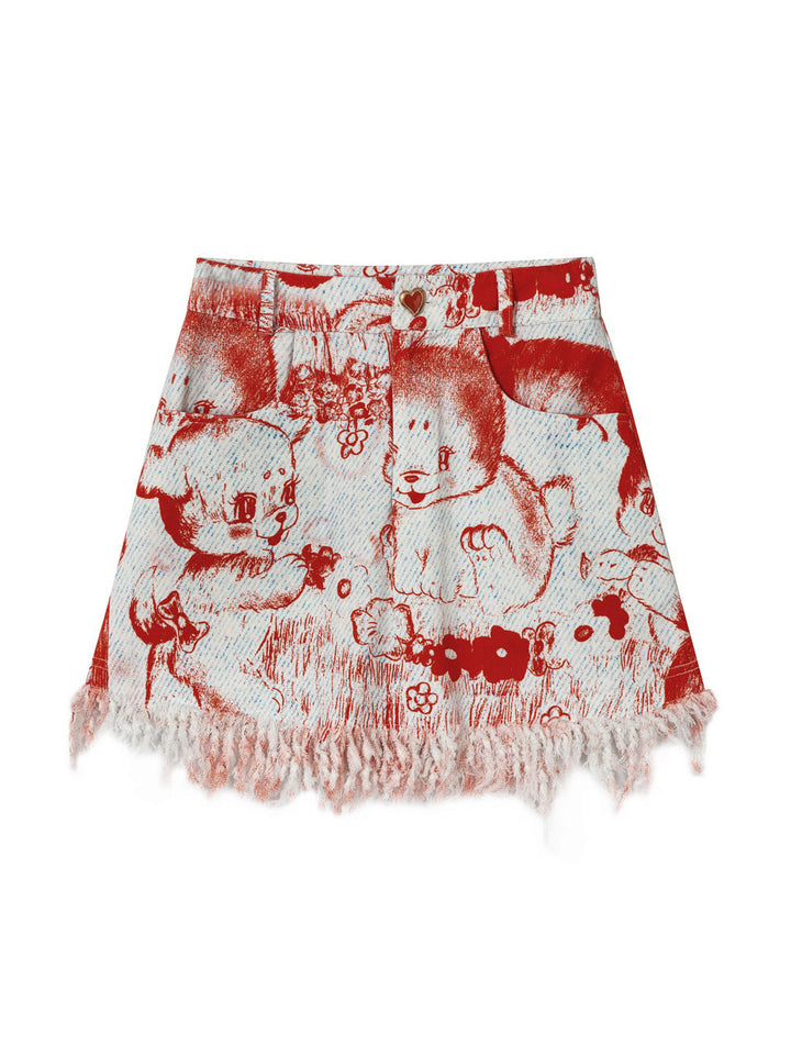 Frayed Animal Print Mini Shorts