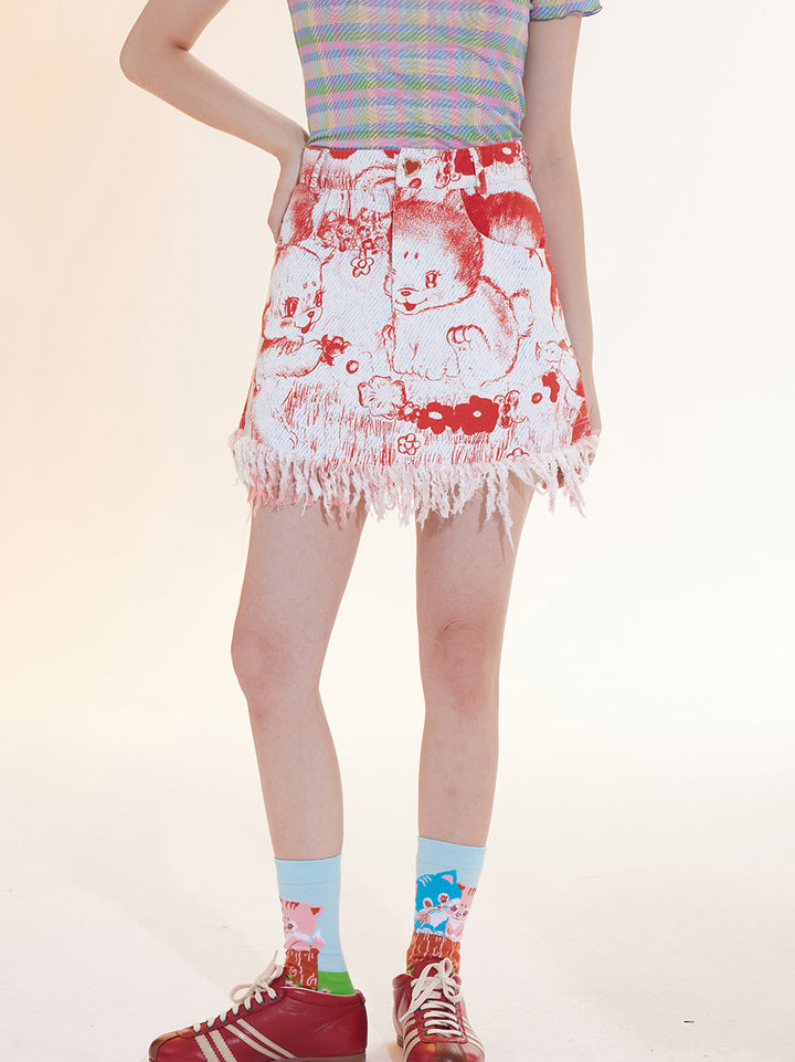 Frayed Animal Print Mini Shorts