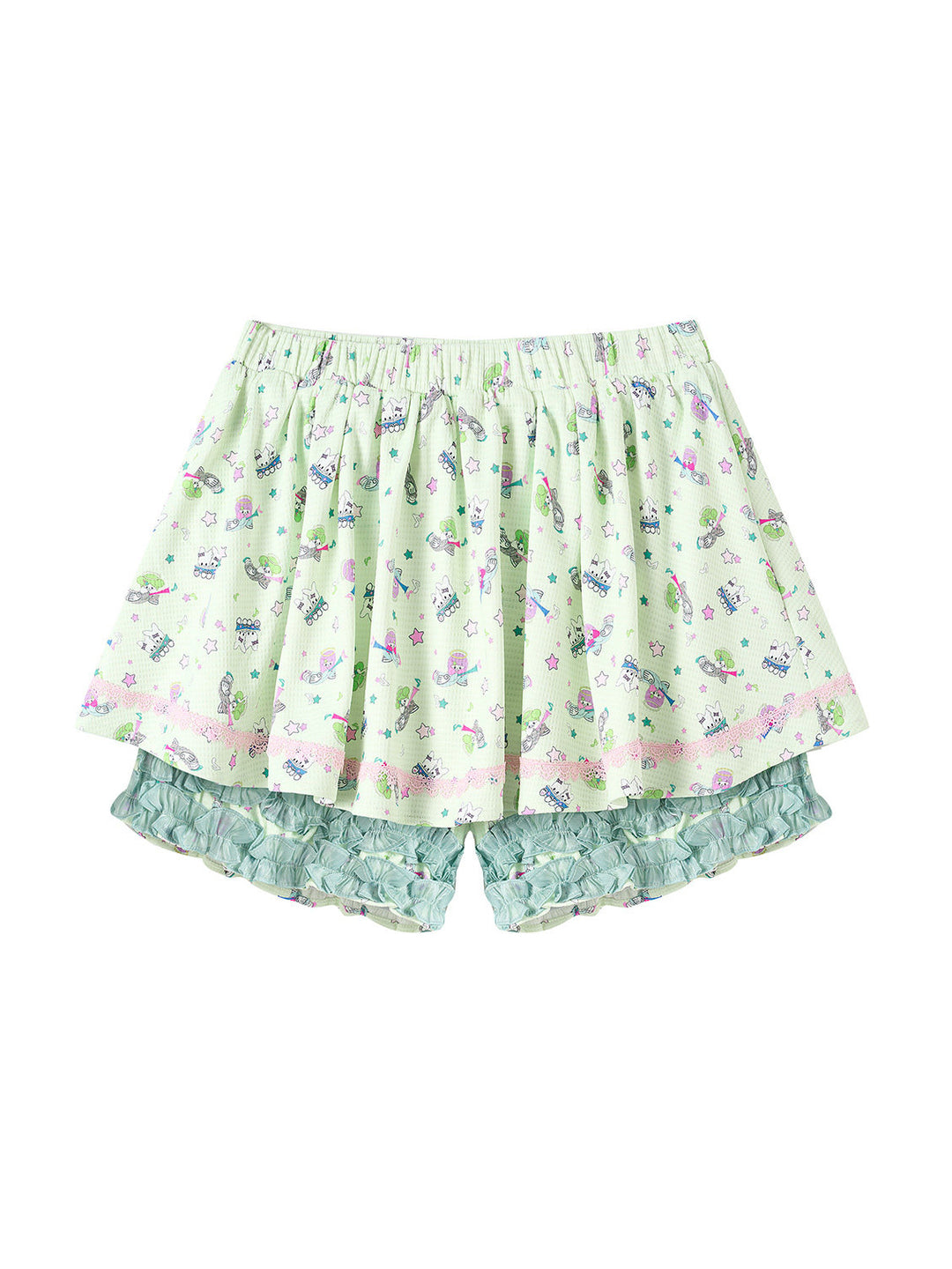 Mint Green Angel Print Ruffle Skort